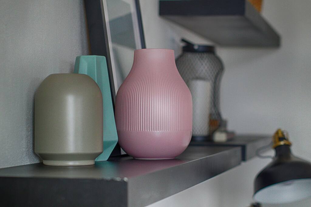 Shelves with vases and books