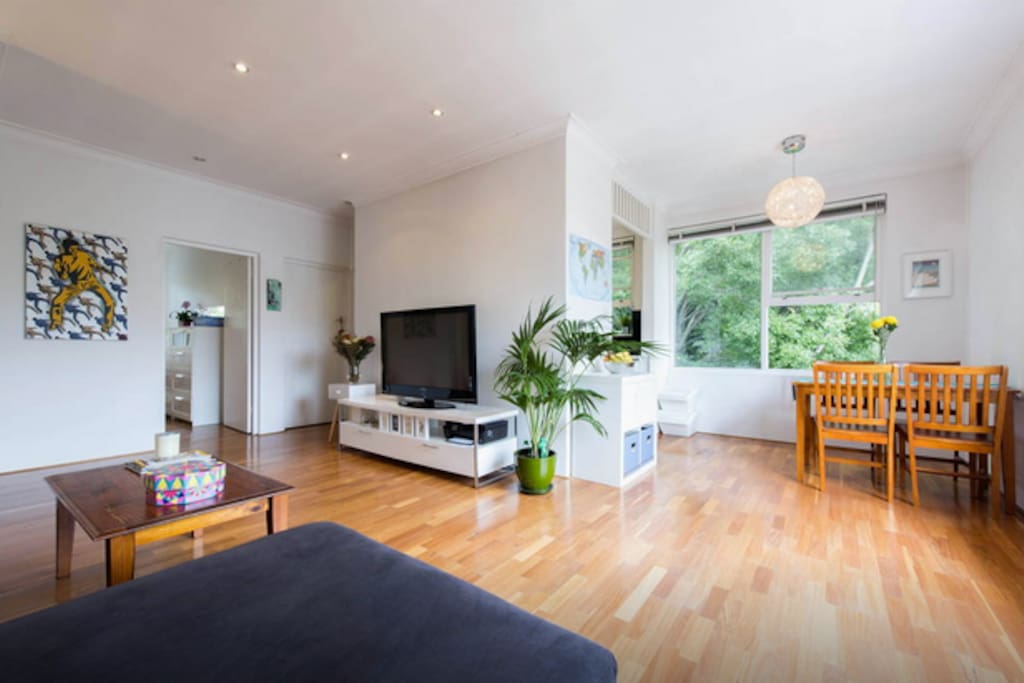 Open plan living, dining and kitchen