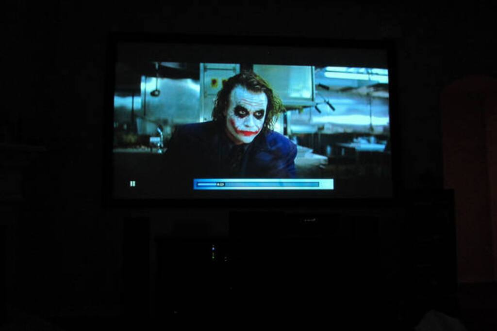 Living Room projector with lights off