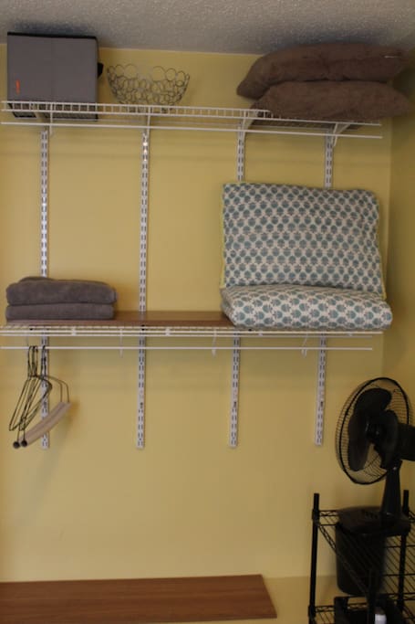 Open concept shelving and storage.