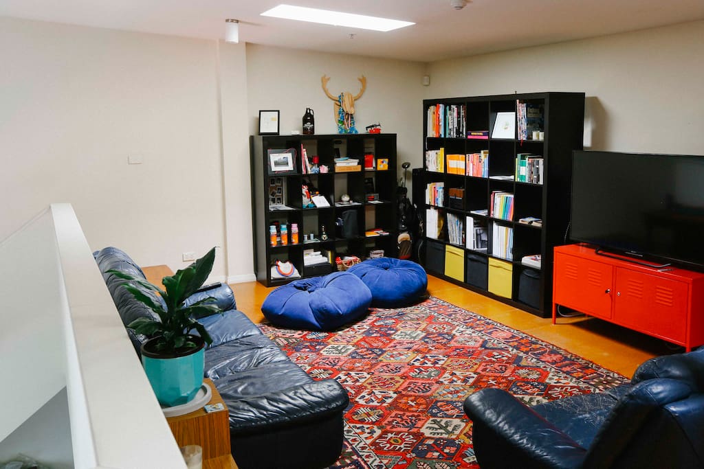 Upstairs, Books, Magazines, 55inch LED 4K TV