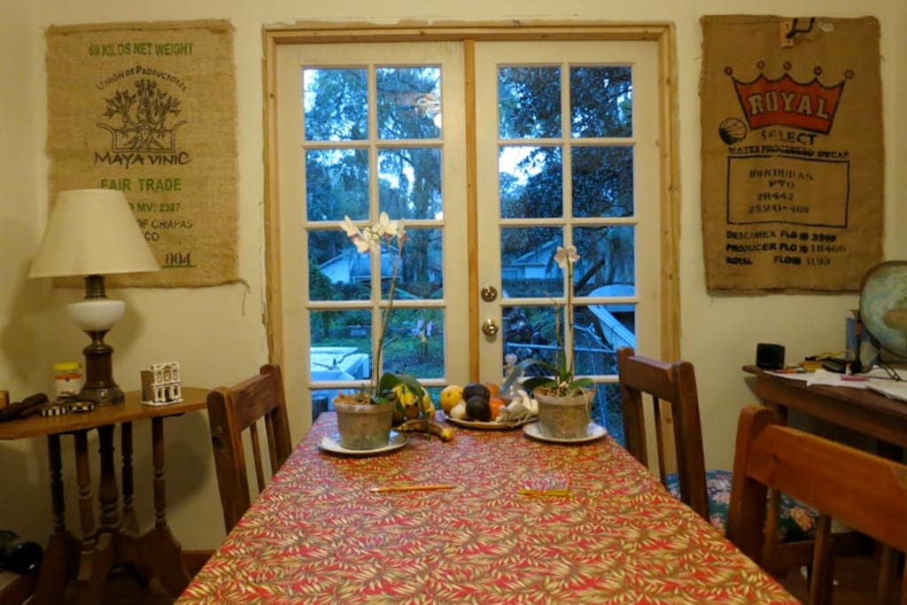 Dining room with french doors to the garden.