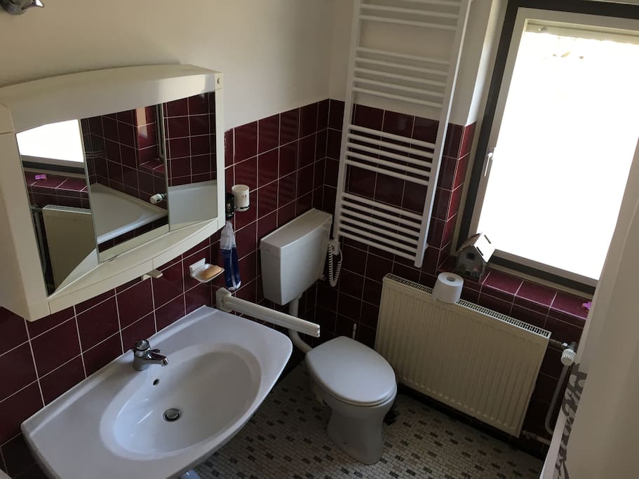 The bathroom is simple but very clean.