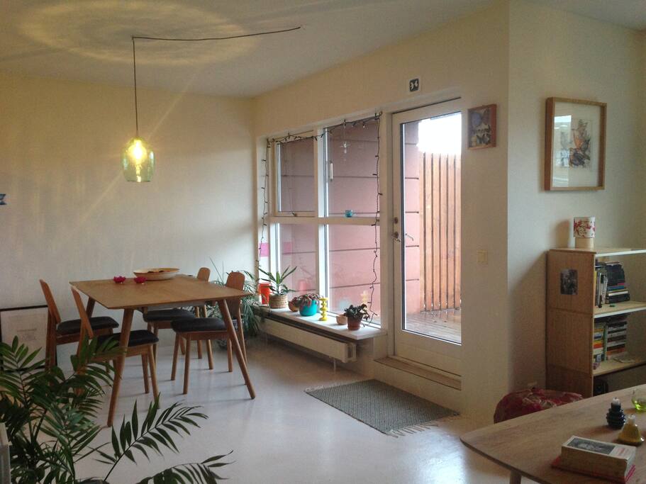 The door opens out on the veranda.