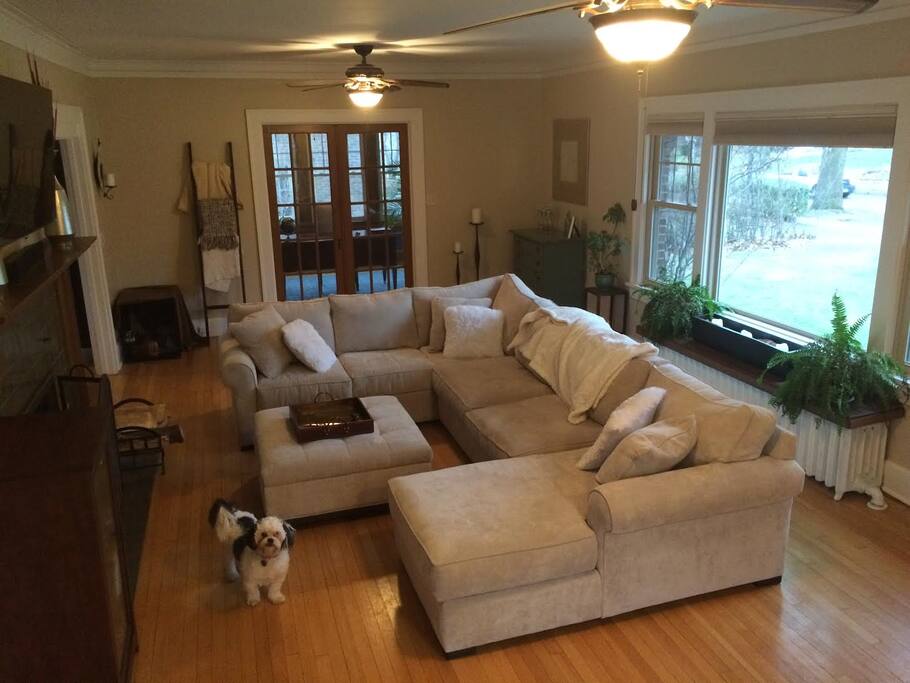 Large sectional couch perfect for tv viewing. Sleeps 2 people comfortably.
