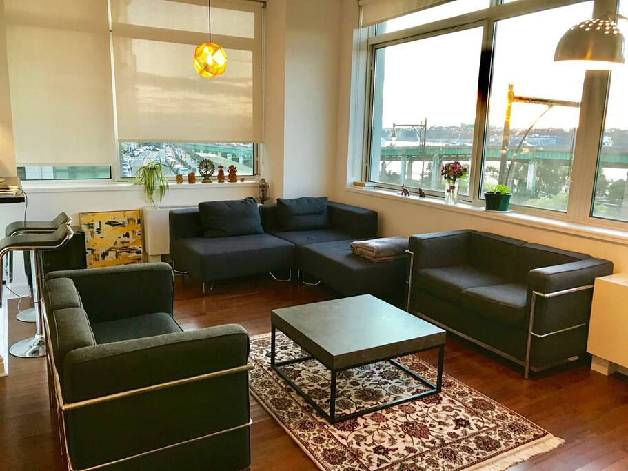 Living Room with Panoramic Views of Hudson River
