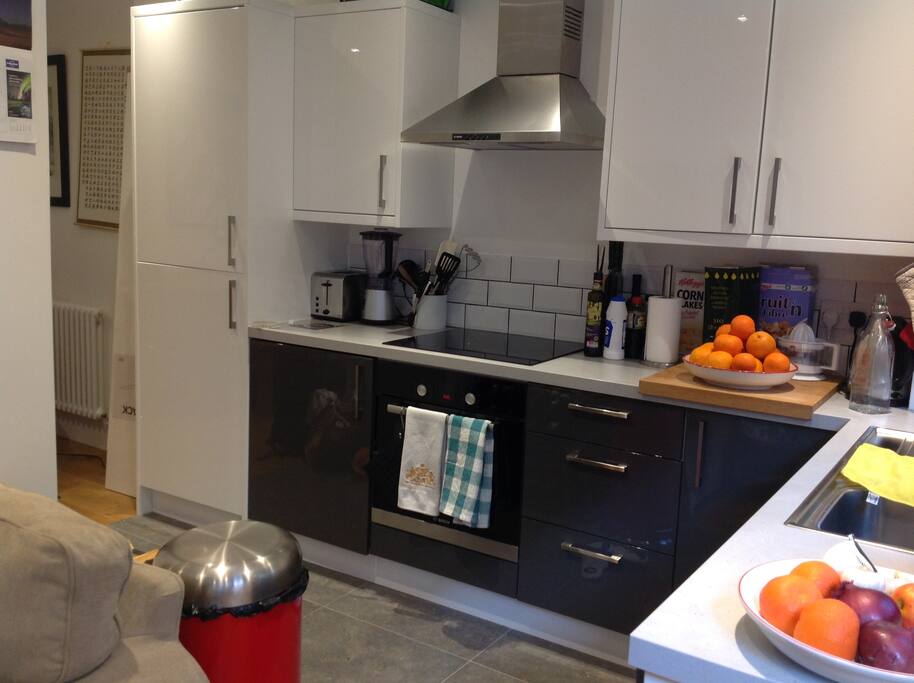 Recently renovated kitchen with full size fridge/freezer, washing machine, dryer and dishwasher