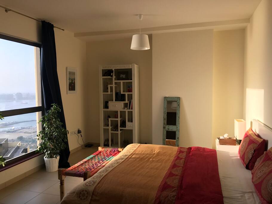 bedroom with a fantastic view over palm jumeirah