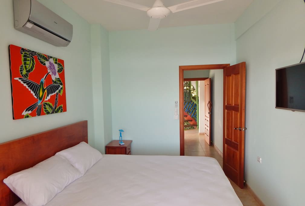 Private entrance, king bed, AC, fan and flat panel TV.