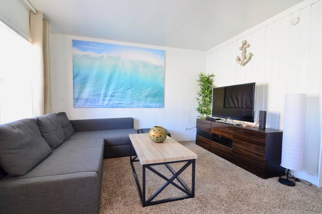 Living room with queen size pull out bed.