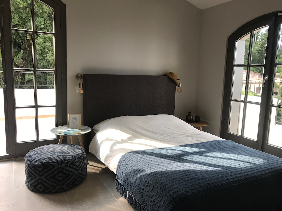 This bedroom is situated on the main floor. It has it's own terrace and a big bathroom with shower and toilet. Again this room has it's own unique style