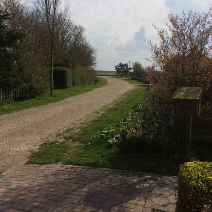 Vanaf de oprit gelijk de vrijheid tegemoet wandelen.