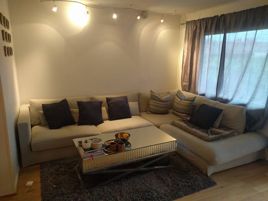 Large comfortable couch by the window.