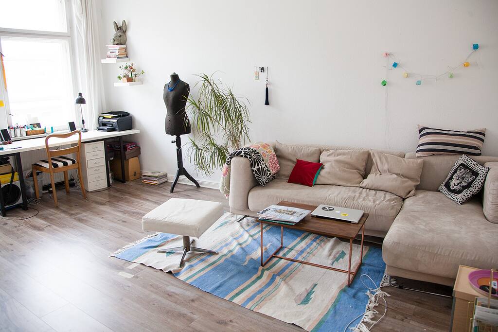 living room with french balcony
