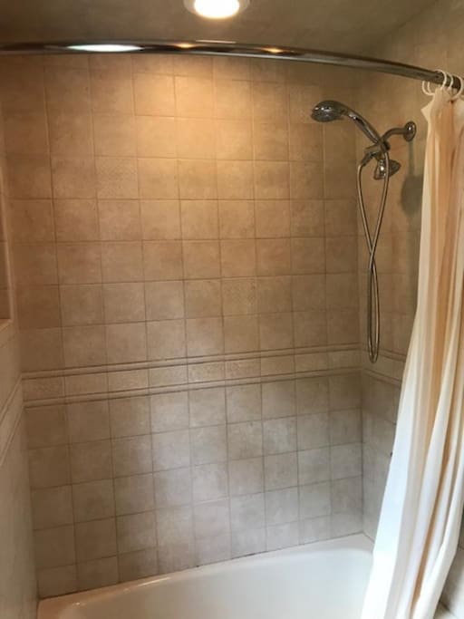 Full size shower with bath.