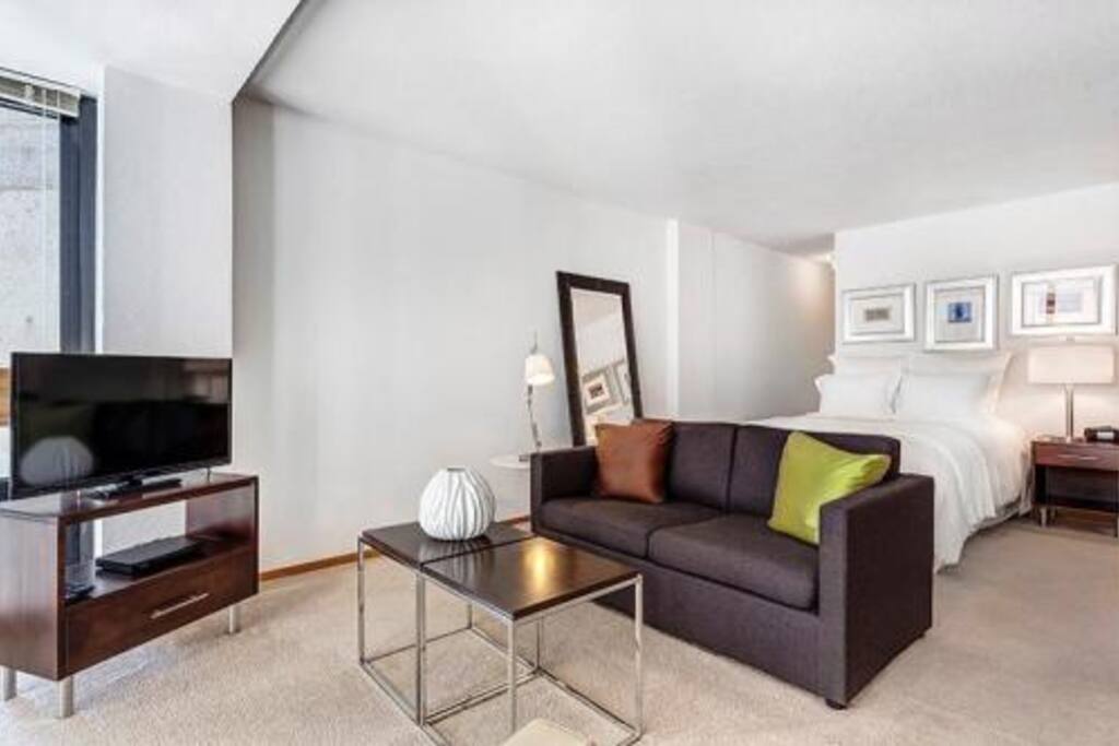 Studio apartment with five star amenities.