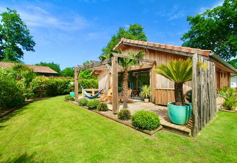 New wooden house by the lake with beaches