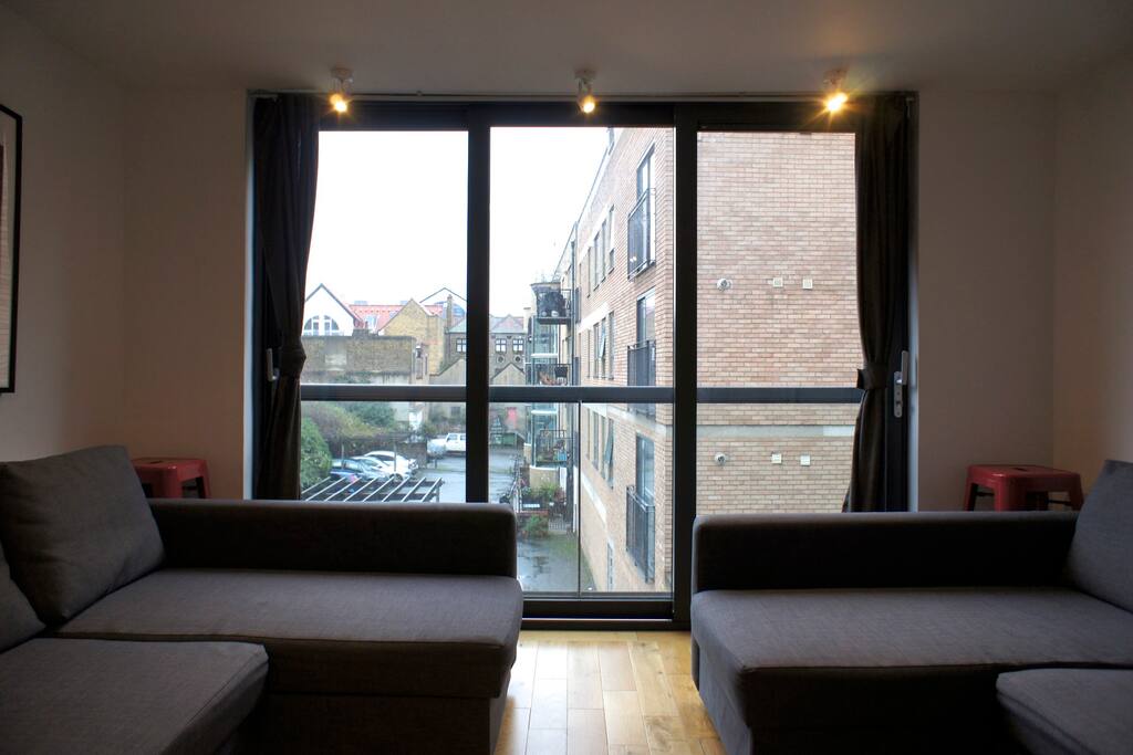 Here's the Living Room with Two Double Sofa-Beds