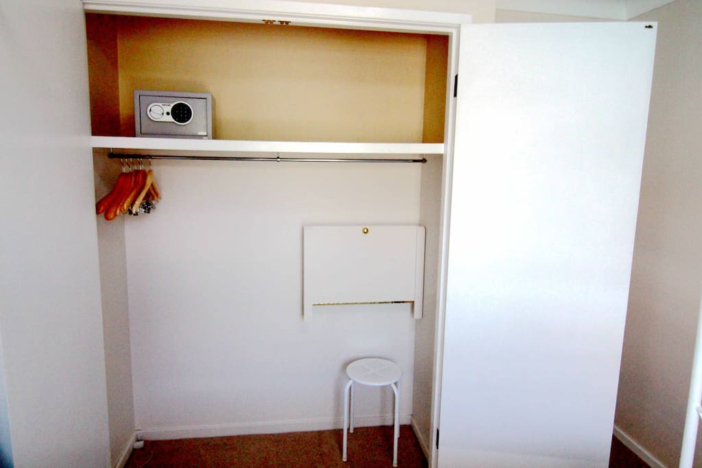 the fold down desk & the chair in the wardrobe.