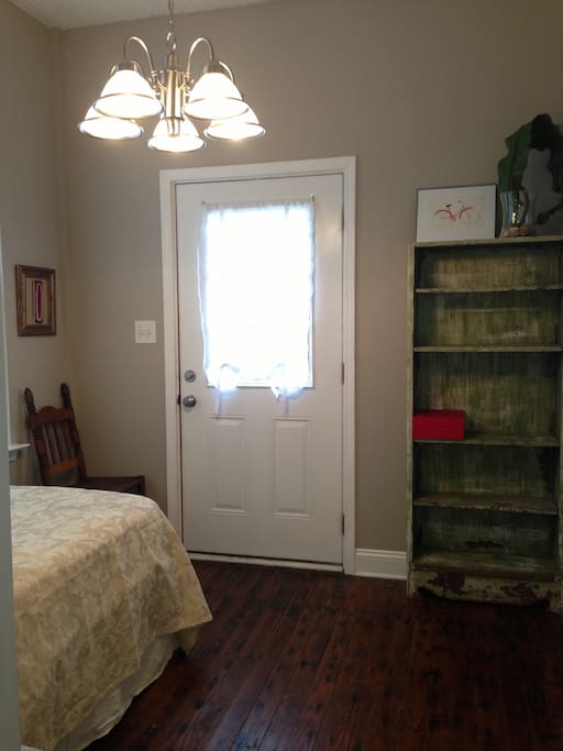 Opposite view- bed to the left and Private entrance ahead
