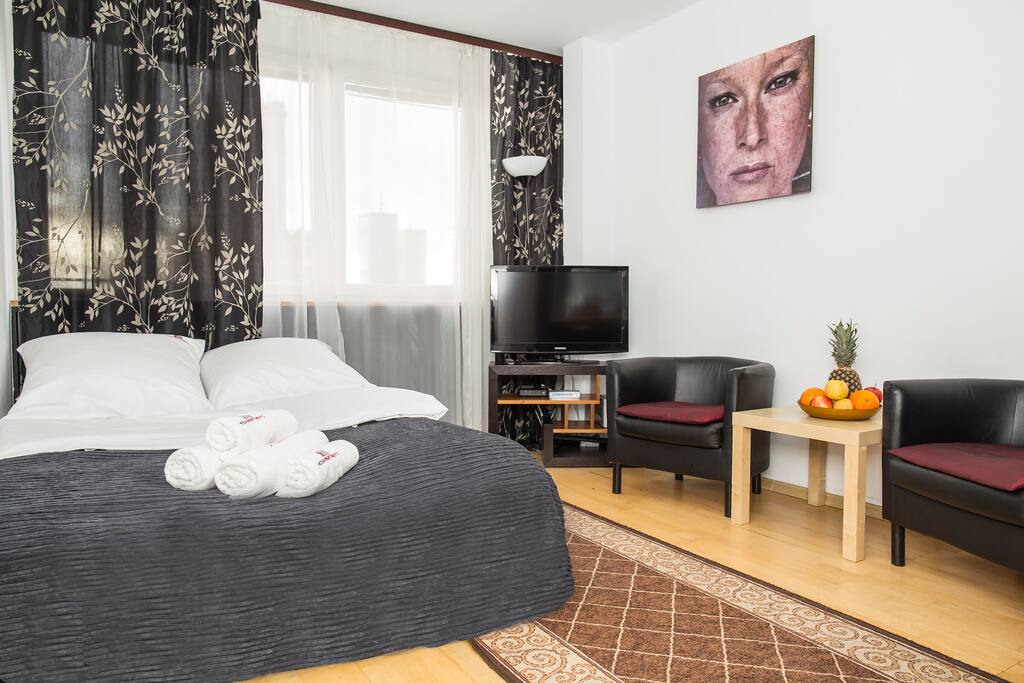 Studio with double bed.