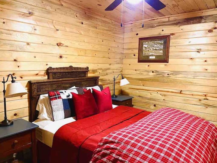 Спална соба во подрумот на Elk Room
со брачен кревет (широк 150-179 см) и тавански вентилатор. 