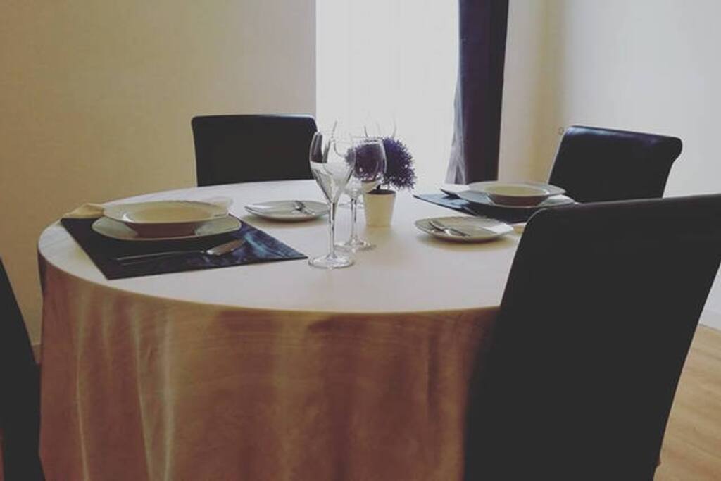 Nicely decorated dining table.