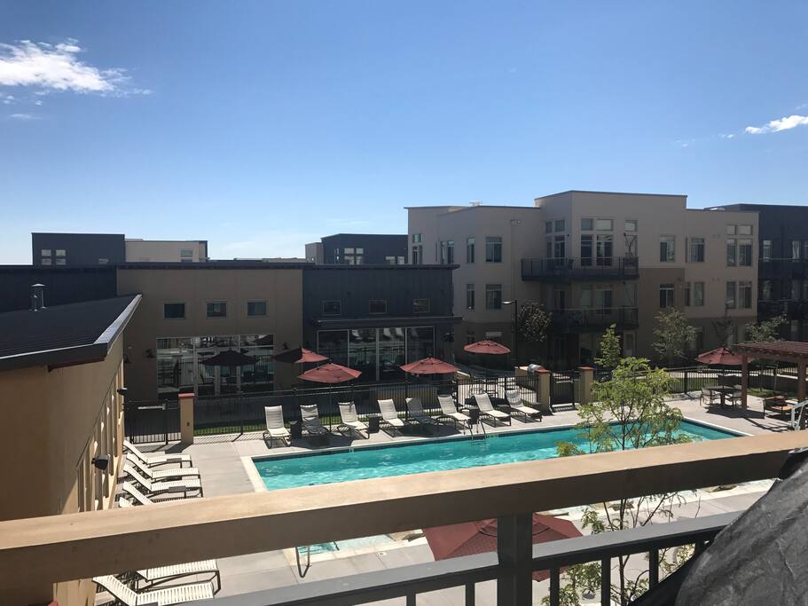 Balcony overlooks pool