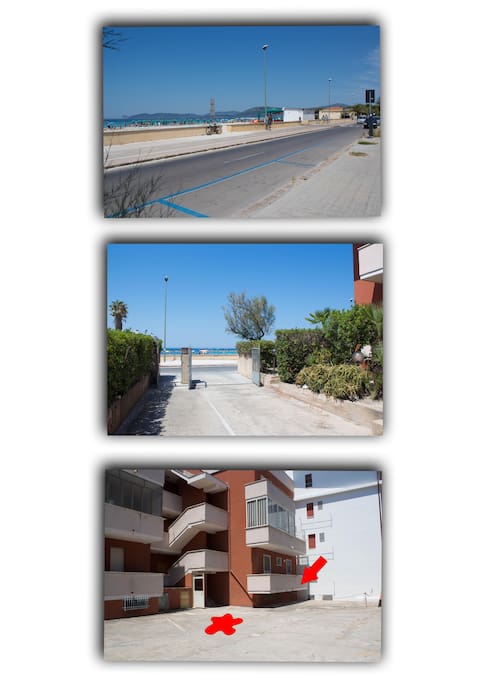 Posto auto privato e secondo balcone, ingresso e distanza dal mare