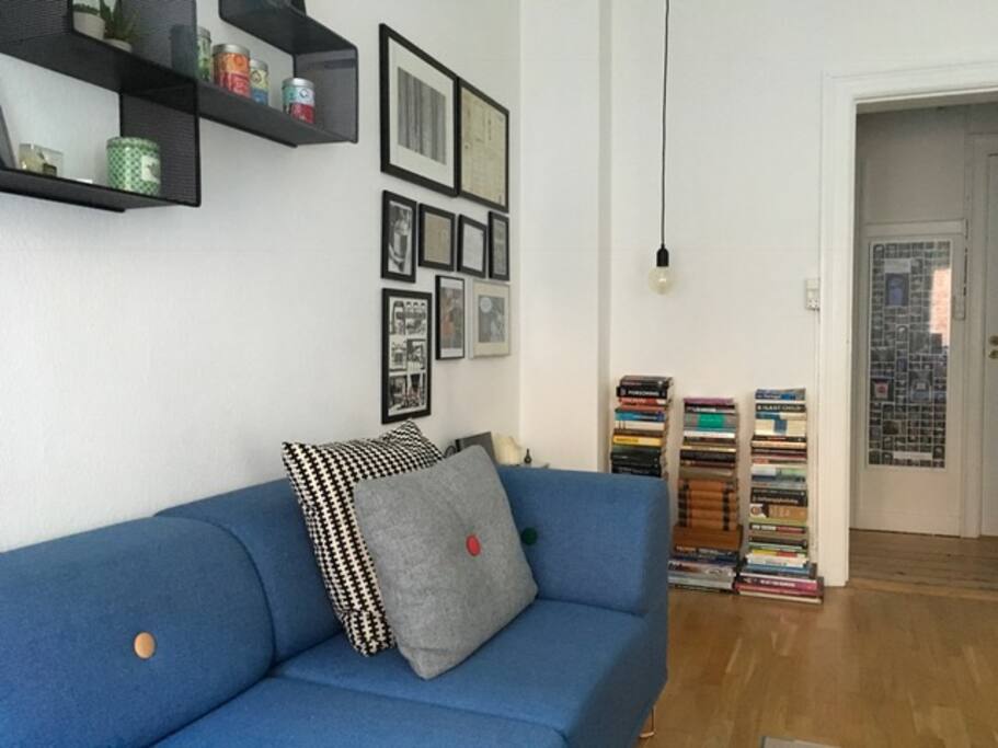 The living room seen from the windows within the room.