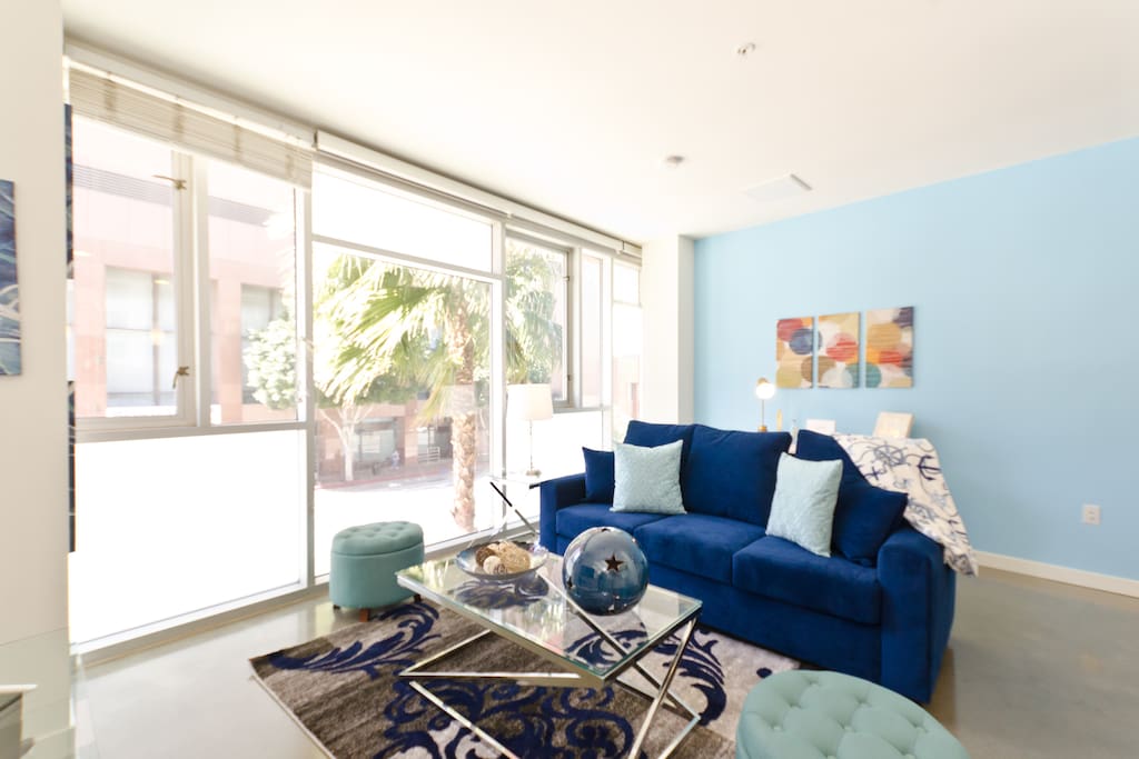 Large living room with custom paint work
