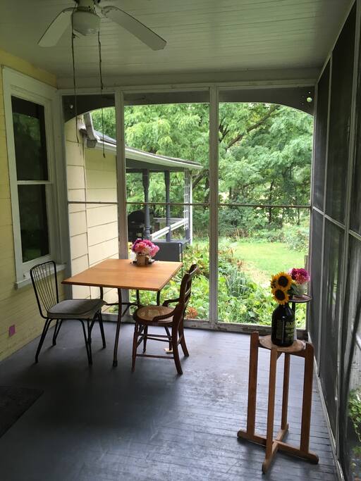 Screened in porch east and south facing