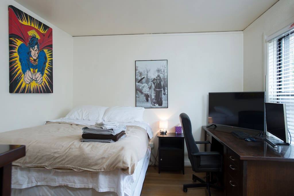 Bedroom with coded doorknob.