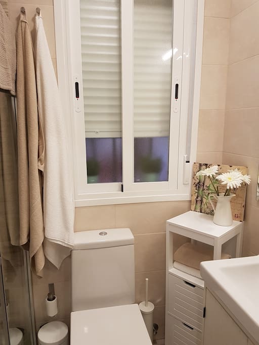 baño, con todo lo que puedas necesitar