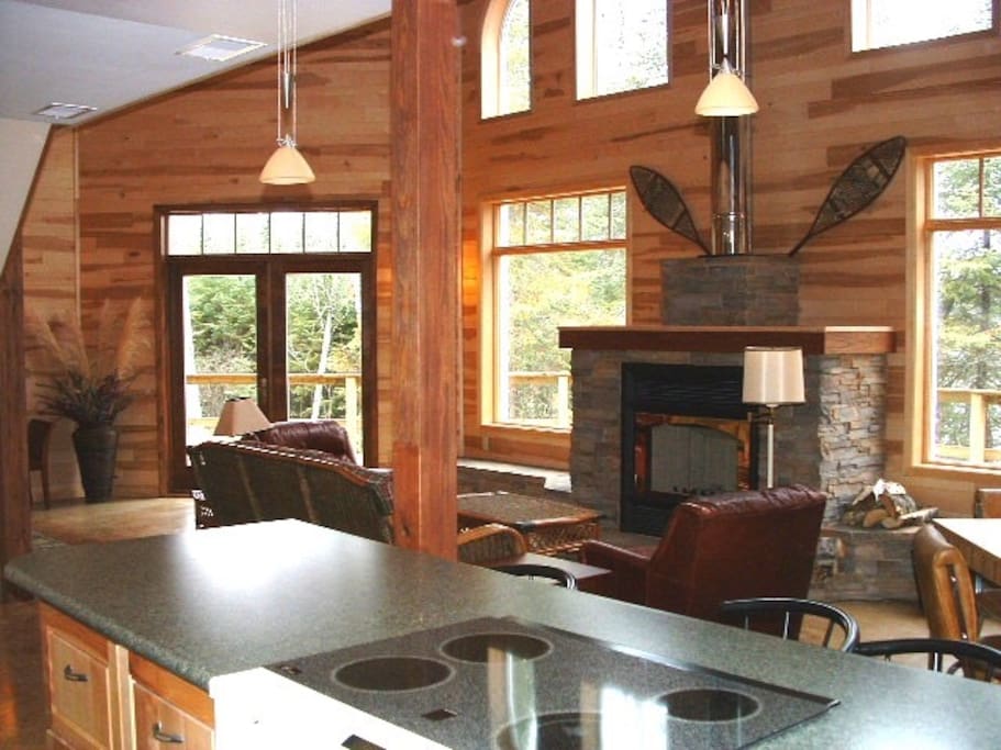 Main living room with cathedral ceiling