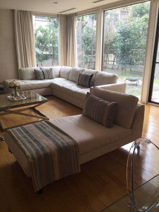 Lounge room with super comfortable Italian designer leather modular sofa