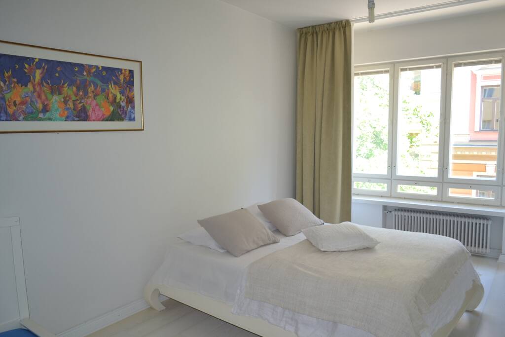 Bedroom with ecliptic curtains - you can sleep well also in summertime when we have nightless nights in Finland