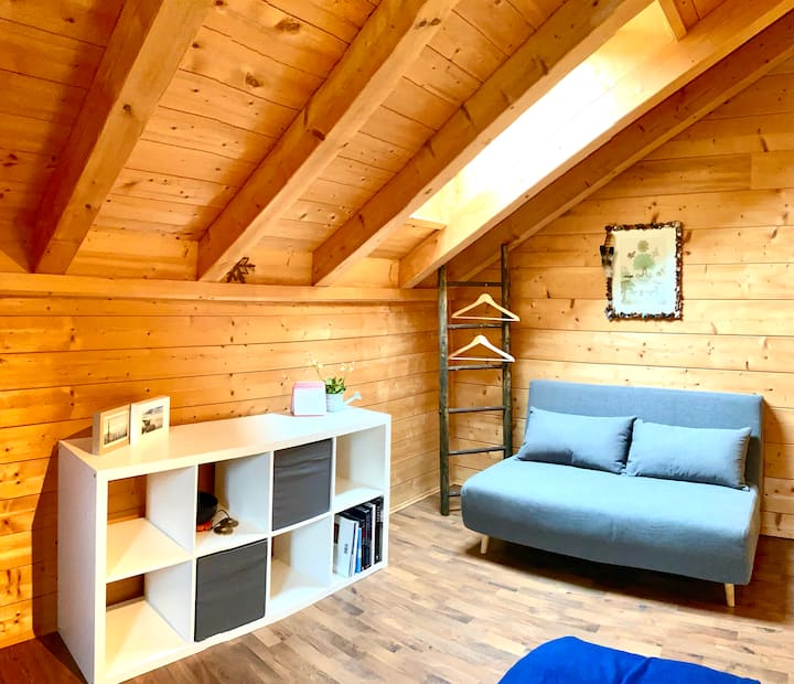 The sofa bed offers enough space for two people!