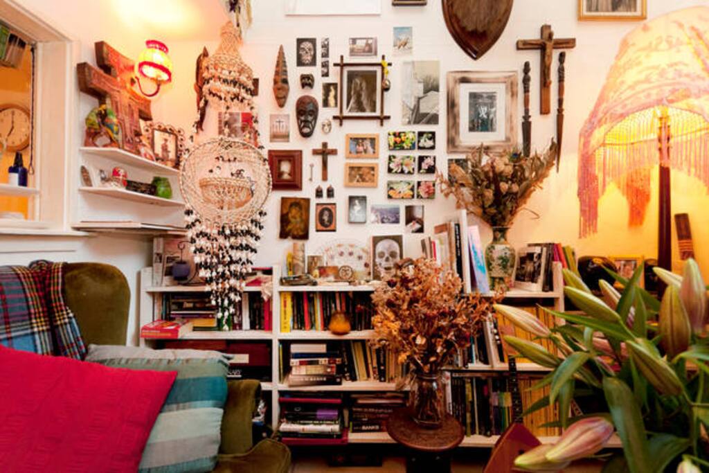 Plenty of reading material in the living room.
