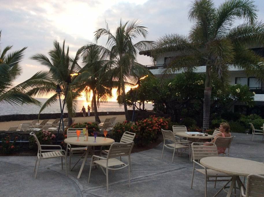Outside BBQ dining and lounge area adjacent to the beach