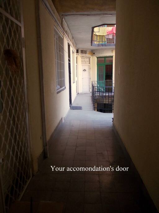 The passageway from the door to the exit.