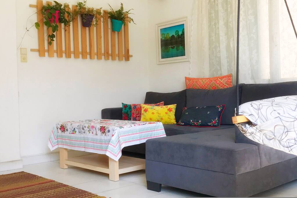 Living room has two big sofas and a lot of space