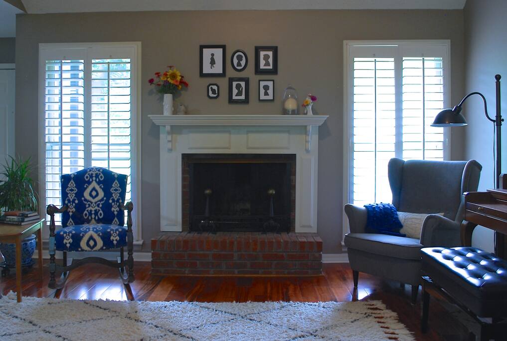 Cozy up by the fire. Sorry, no TV. But you weren't coming to watch the game on TV, where you?