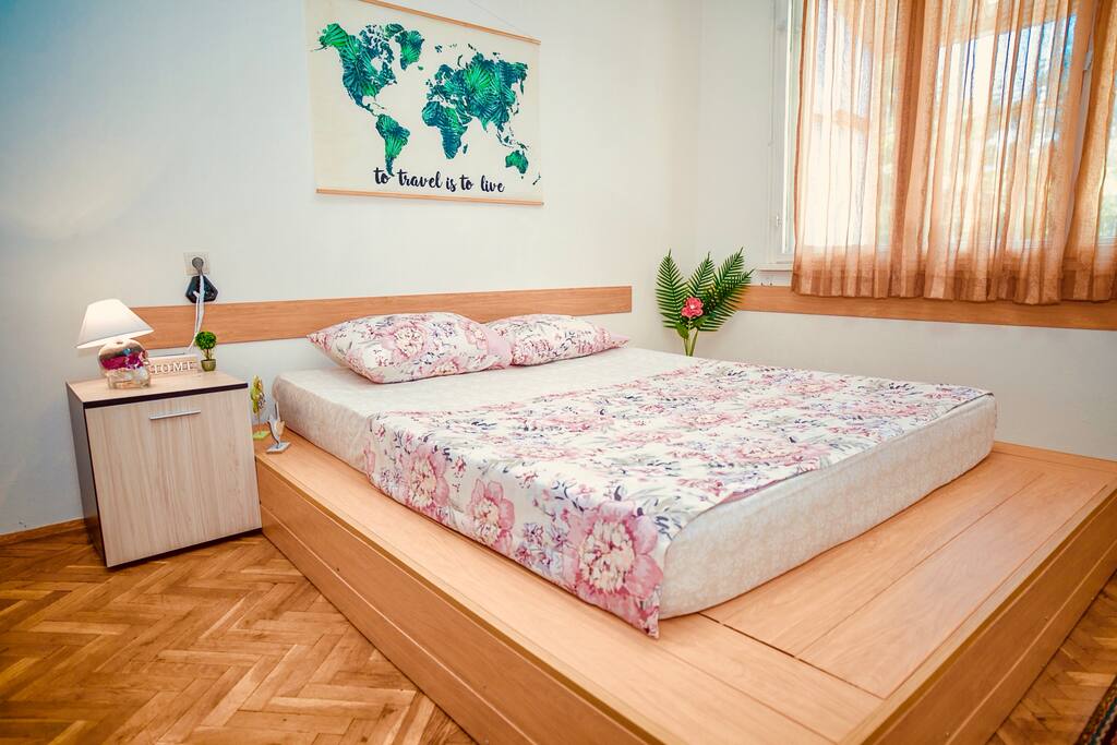 A bedroom with balcony