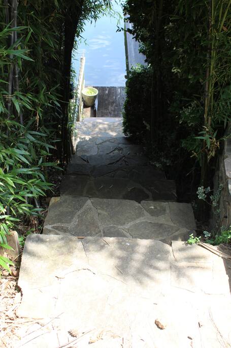 Stairs from parking space down to boathouse