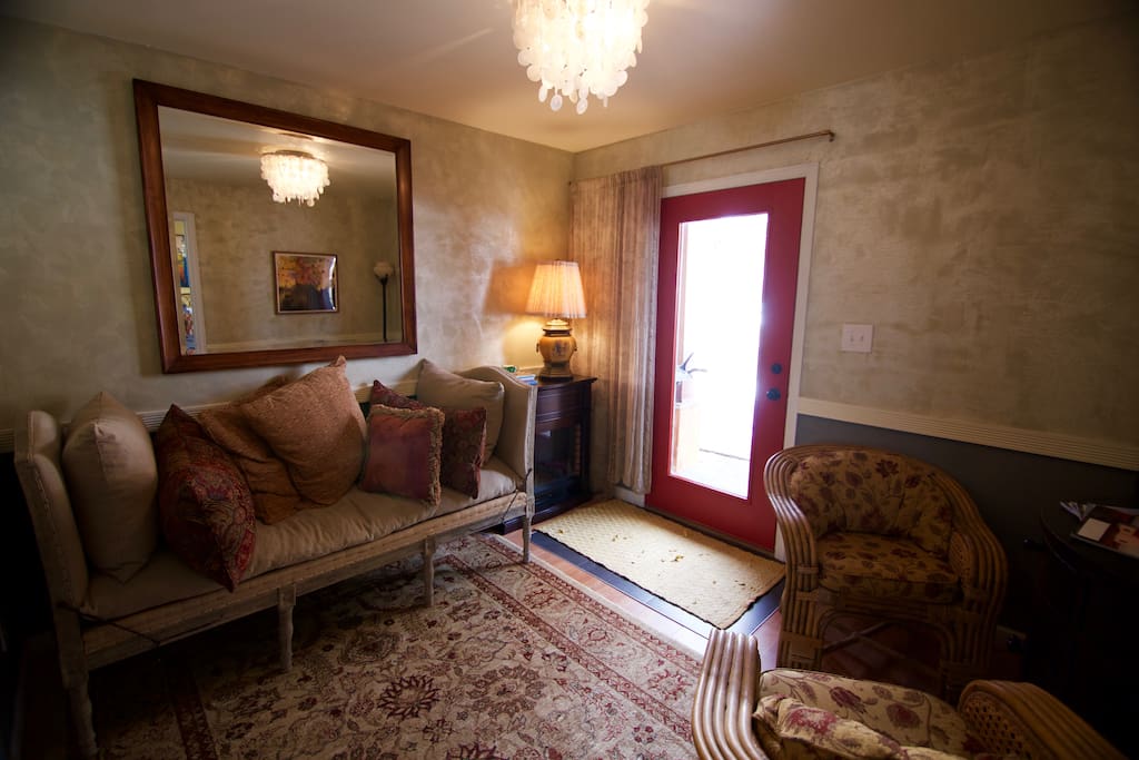 A cozy living area with a gas fireplace