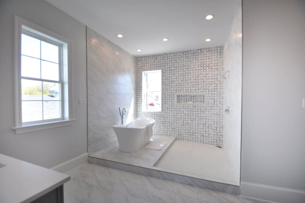 Master Bathroom the size of a bedroom with Bluetooth speaker system