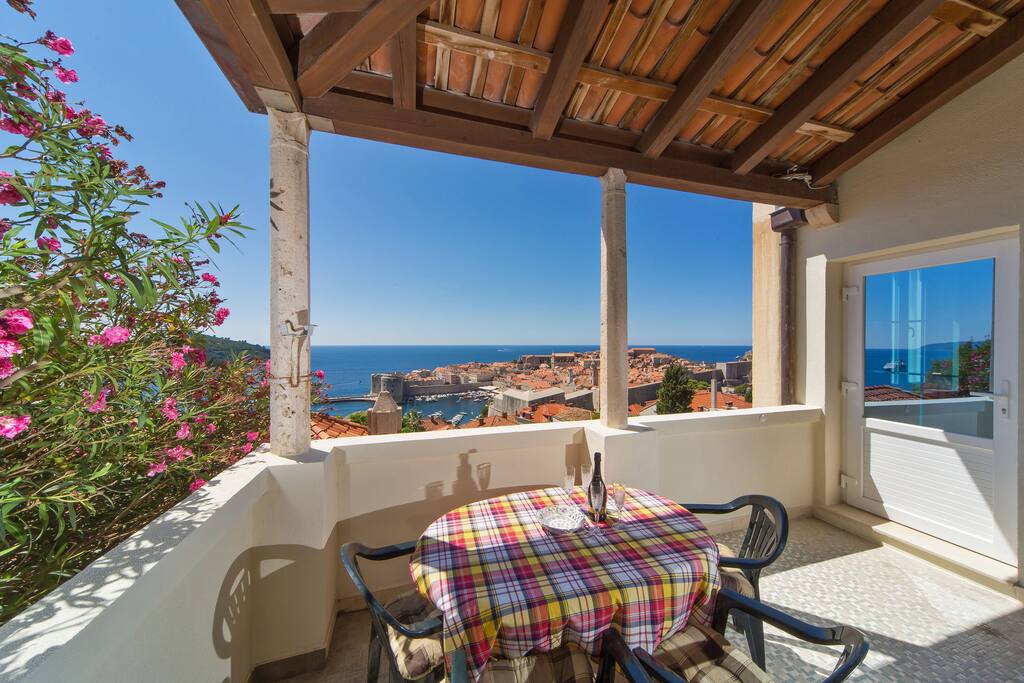 Entrance to the apartment & View of the Old City of Dubrovnik