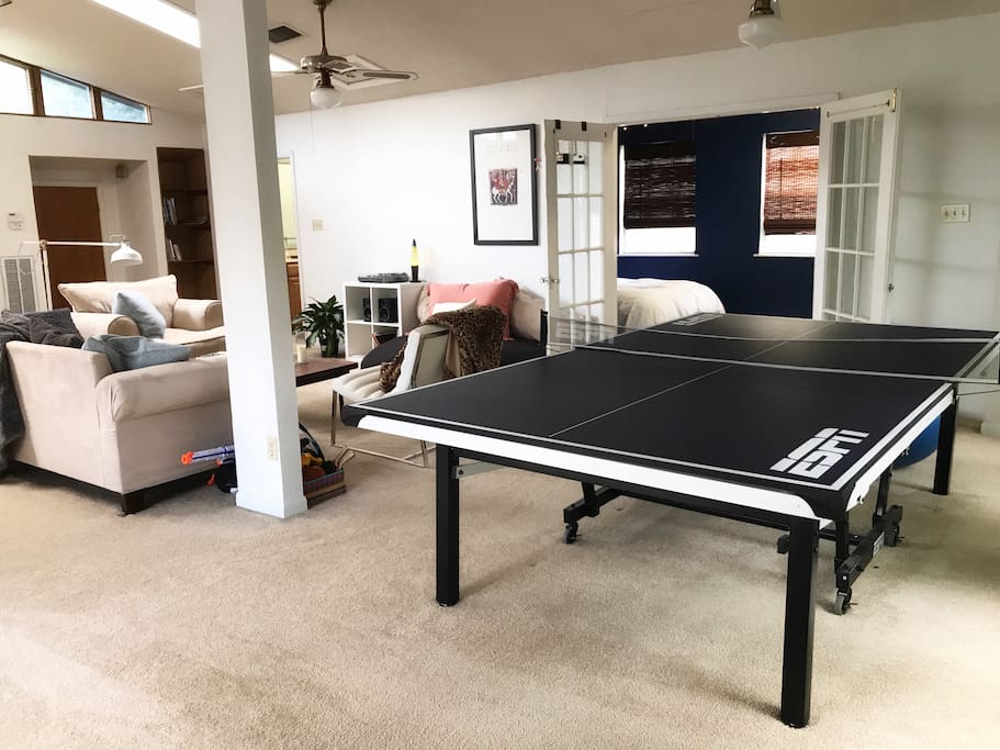 Ping pong table and living area.