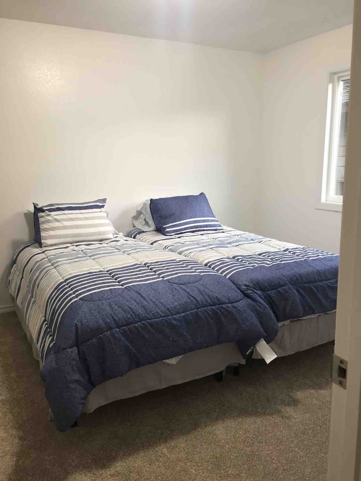 2nd bedroom. Twin xl beds. Can be converted into a King (with a 4 inch tempur pedic mattress converter kit). 